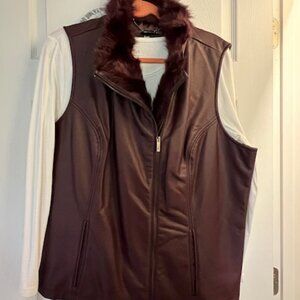 Dennis Basso Faux Leather Moto Vest with Faux Fur Collar